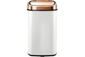 Tower T80904RW Quadratischer Mülleimer mit Sensor in Roségold - Automatischer Mülleimer mit Beschichteter Oberfläche zum Schutz vor Fingerabdrücken - Mülleimer Weiß und Roségold