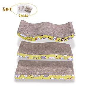 Ohana – Rascador para gatos, juego de 3 alfombrillas de cartón (incluye forma recta, en forma de S y forma de onda)
