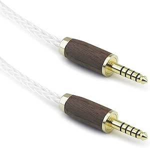 4.4mm Male to Male Balanced 5 Pin Headphone Audio Adapter Cable 8 Core 6N OCC Copper Single Crystal Silver Plated Wire Walnut Housing 4.4mm to 4.4mm Male 15cm