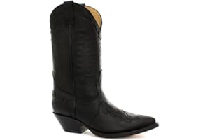 Grinders Arizona HI Unisex Leather Cuban Heel Cowboy Boots Black