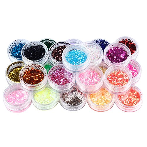 SupplyEU 24 Mix Colours Nail Art Makeup Decoration Extra Fine Glitter Dust Powder Set