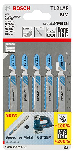 BOSCH Stichsägeblatt T 121 AF Speed für Metal, 5-er Pack, Bleche, 2608636699 - 2
