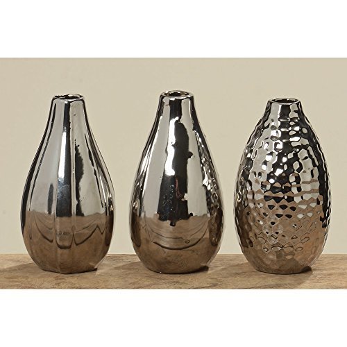 Vasen - Set aus Keramik dreiteilig silber 14cm