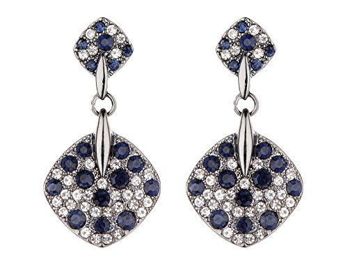 Boucles d'oreilles clips - plaqué gris avec des cristaux bleus et clairs - Bibi par Bello London