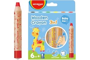 ‎KEYROAD Keyroad JUMBO 3 in 1 Holz Wachskreiden/Aquarell- Wachsmalstifte Wasserlöslich-6 Stück plus ein Spitzer/Buntstifte für Kinder Junge Erwachsene/Kindersicher Ungiftig,KR972328,Mehrfarbig