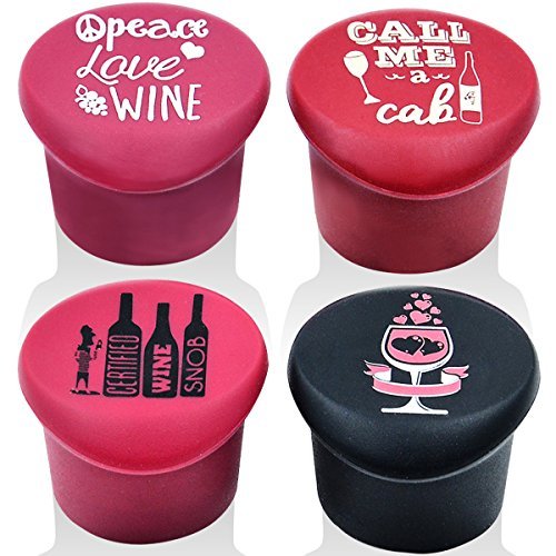Time-Leader 4 Stück SET Silikon Kronkorken, Wein Sekt Bier Bierkapsel Flaschenverschluss Flaschenstopfen, Beer saver, Bier Kapseln, passen auf jede Flasche,Deckel, Wein– und Saftflaschen für Geburtstage und Feiern Mitbringsel für Weinliebhaber, Farbe: Schwarz, Rot, Rose Rot