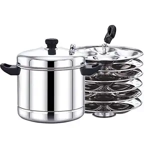 MAHAVIR Heavy Gauge Stainless Steel Idli Cooker Kitchen Accessories (Silver, 6 Plate, 24 Pcs)