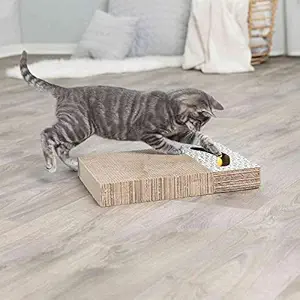 Trixie: - Scratching Cardboard with Toys | Offer Your Kitty The Possibility to Play & Act Out Their Natural Scratching Habit, Without Damaging The Furniture | Supports Claw Care - 38 ? 30 cm, White