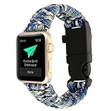 YOUMI Für Apple Watch Serie 1/2 42mm, 2017 Neue High Strength Nylon Seil Armband Uhr Ersatz Strap Band mit Kompass (Camouflage Blue)