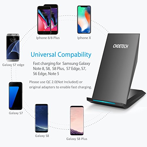 CHOETECH Galaxy Note 8/S8/S8 Plus Caricabatterie Senza Fili, Caricatore Wireless Rapido Docking Station per Galaxy S8/S8 Plus/Note 5/Note 8/S7/S7 Edge/S6 Edge+, iPhone 8/8Plus/X