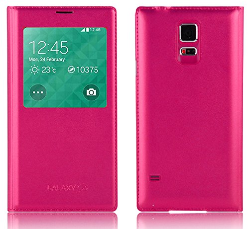 Galaxy S5 Funda Smart View  JAMMYLIZARD Carcasa De Piel Tapa Tipo Libro   Funci  n S-View   Flip Case Para Samsung Galaxy S5 Cover  FUCSIA