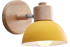 iDEGU Lampada da Parete Retrò Vintage Applique da Parete Interno in Metallo e Legno Moderne Lampada a Muro Orientabile E27 Luce da Camera da Letto Soggiorno (1 Pezzo, Giallo)