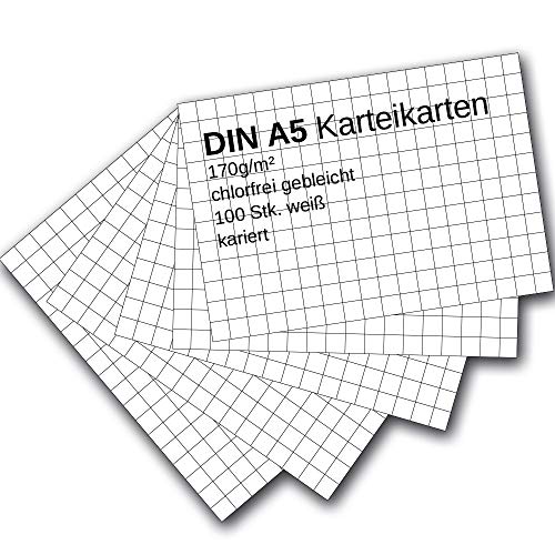 Karteikarten 100 Stück A5 weiß kariert