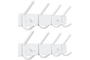 JOLY FANG Wall Coat Hooks, White Wall Coat Rack, Stainless Steel Hook Rack, Coat Rack for Wardrobe, Bathroom, Kitchen (White, 4 Hooks - 2 Pieces)