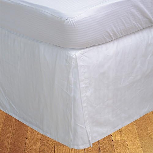 BudgetLinen Box Pleated Bed skirt (Valance Sheet)(White Stripe,UK Double 135x 190 cm(4 ft 6 in x 6ft 3in) , Drop Length 30cm) 100% Egyptian Cotton Premium Quality 500 Thread Count