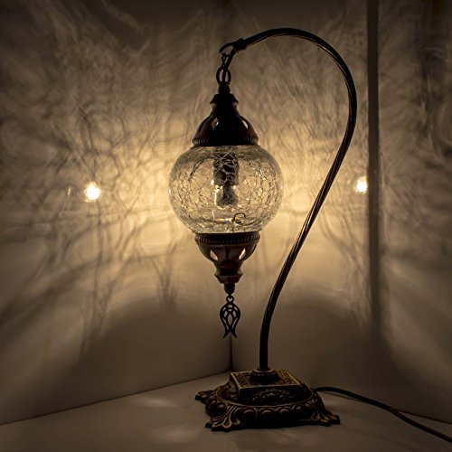 Preisvergleich Produktbild Mosaik-Lampe – türkisches Mosaik-Tisch- und Schreibtischlampe, atemberaubender marokkanischer Stil, einzigartiger Lampenschirm, Schwanenhals Serie (Azurit)