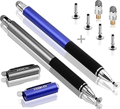 MEKO (les plus sensibles Stylus Pens) 2PCS 2 en 1 Universal capacitifs Precision Disc Stylet Stylo avec Tips Disc 4 de remplacement, Conseils de fibres 2 de remplacement pour tous ¨¦cran tactile Smartphones et tablettes (Gris/ Bleu)