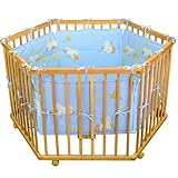 HONEY BEE Baby Laufgitter Laufstall 6 eckig + Einlage blau Ente, 3 fach höhenverstellbar - 2