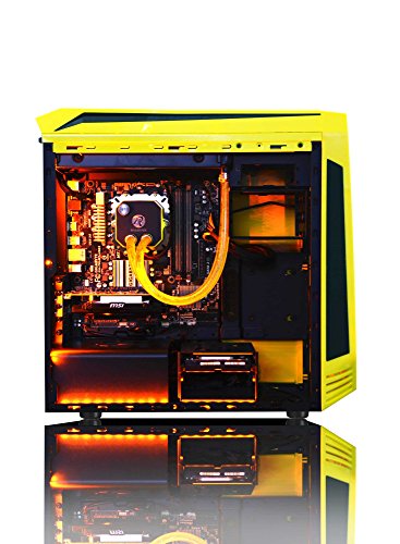 VIBOX Centre Komplett-PC Paket 4.38 Gaming PC – 4,2GHz AMD FX Quad-Core Prozessor, GTX 1050 GPU, Super, Wassergekühlter Desktop Gamer Computer mit Spielgutschein, 22″ HD Monitor, Gamer Tastatur & Mouse, Gelb Innenbeleuchtung, lebenslange Garantie* (4,2GHz übertakteter Superschneller AMD FX 4300 Quad-Core Prozessor CPU, Nvidia GeForce GTX 1050 2GB Grafikkarte GPU, 8GB Team Elite 1600MHz RAM, 1TB HDD Festplatte, Raijintek Triton Wasserkühler, BitFenix Aegis Gehäuse, Ohne Windows Betriebssystem) - 5