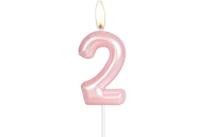 MCISKIN Hot Pink Happy 2nd Birthday Candle,Pink Number 2 Candle,Birthday Cake Candle Decorations,Cake Candles Cake Toppers for Girls Women,Wedding Anniversary