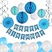 Produktbild Geburtstag Party Dekoration Set, Bliqniq 40x Deko Zubehör Happy Birthday Banner Grilande mit Seiden Wabenbaälle Papierfächer und Luftballons Spiralen für Junge und Mächen Kindergerburtstagsfeier, Leicht zusammen Legen