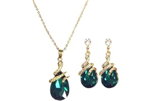 HSAJS Ensemble Bijoux Serpent Enroulé Goutte Cristal Collier Boucles Oreilles Chaîne Ajustable Pendentif Brillant Accessoires Femme