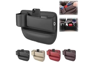 Hysenm Car Leather Cup Holder Gap Bag, Seat Gap Storage Box with Cup Holder Adjustable Car Seat Storage Box Universal Seat Gap Organizer for Phones Keys Glasses and Cards