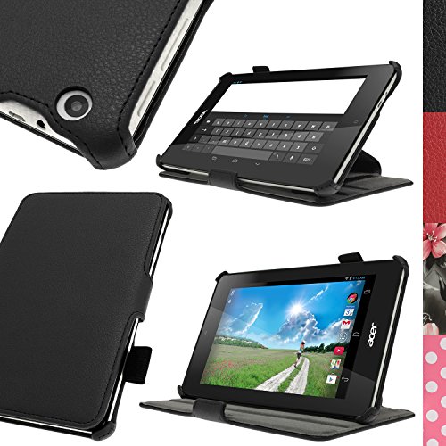 igadgitz Schwarz PU Ledertasche Hülle Cover für Acer Iconia One 7 B1-730HD mit Multi-Winkel Betrachtungs + Handschlaufe + Stylus-Stift Elastischen Halter + Displayschutzfolie
