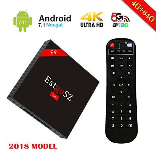 EstgoSZ E9 Android TV Box Android 7.1 4G+64G 4K Ultra HD Quad Core Soporte 2.4GHz/5.0GHz WiFi Bluetooth 4.0 Smart TV Box