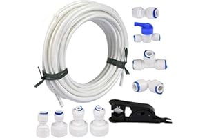 Queta 20 Mètres Tuyau d’Alimentation en Eau Tube et Kit de Connecteurs de Réfrigérateur pour Réfrigérateur de Style Européen Double Réfrigérateur (1/4" Pipe)