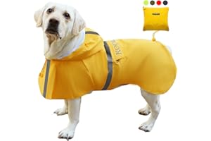 KOOGAL Waterproof Dog Raincoat with Hood Reflective Design with Leash Hole, Adjustable Reflective Jacket, Large Rain Poncho, Breathable and Lightweight for Large Swiss Mountain Dog (Yellow, 6XL)