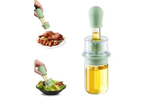 TINMIX Distributeur d'huile avec brosse 2 en 1 180 ml Distributeur d'huile d'olive et bouteille de vinaigre avec pinceau à pâtisserie en silicone pour cuisine barbecue salade cuisson au four (Vert)