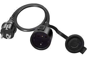 RIIEYOCA Shucko kabel przedłużający, wtyczka europejska z zestykiem ochronnym, 16 A, 250 V, 2-biegunowy kabel sieciowy z wtyczką ochronną do PDU USV, czarny, 0,5 m