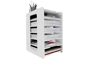 THATSRAD Bac à courrier, 7 Niveaux Organiseur de Bureau Bac de Rangement en PVC Module de Rangement Papier Bureau A4 Corbeille à Courrier Plateaux de Classement Fichier pour Bureau à Domicile