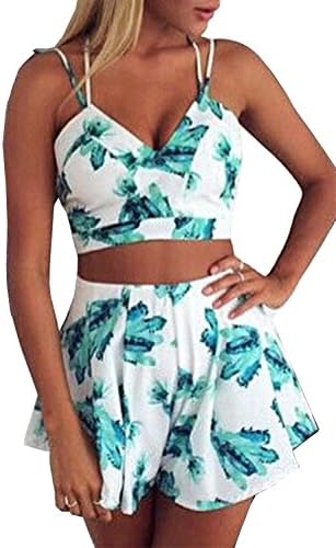 Honeykoko Women's Crop Top + Shorts Culottes Beach Bikini Dresses，Sky Blue XXL