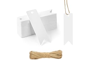 ‎FLINTRONIC Flintronic 60 Stück Geschenkanhänger, Kraftpapier Anhänger zum Beschriften, mit 10m Jute Schnur, Handmade Label, für Geschenkverpackung, Hochzeit, Halloween, Erntedankfest, Weihnachten, DIY(Weiß)