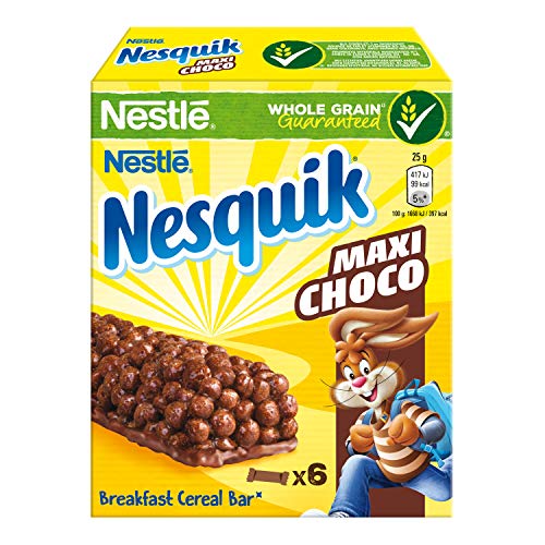 Nesquik Cereali Maxi Choco Barrette di Cereali al Cioccolato e al Latte, 6 Pezzi
