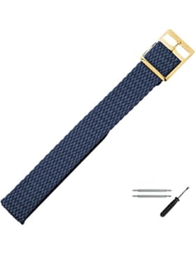 Uhrenarmband 8mm Textil Perlon blau flexibel - inkl. Federstege & Werkzeug - Durchzugsband / Perlonband mit robustem...