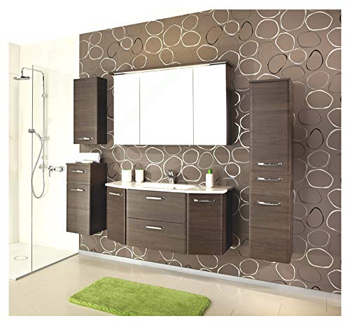PELIPAL - Mara 11 - Badmöbel - 112 cm - 6-teilig mit Spiegelschrank, Mineralmarmor-Waschtisch usw. in Mokka Struktur Quer, EEK: A+ (Spektrum A++ - A)