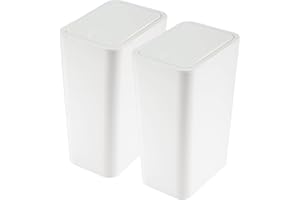 JF HOME BLISS 2PCS Slim Bathroom Bin with Lid – 10L Compact Plastic Rubbish Bin Set for Toilet, Bedroom, Office, Kitchen – Dog Proof Push-Button Waste Bins (White)