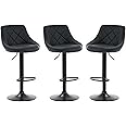 MILLIES DESIGN Set of 3 matching CORDOBA Bar Stools Set with Backrest, Leatherette Exterior, Adjustable Swivel Gas Lift, Black metal parts for Breakfast Bar, PACK OF 3 ! (BLACK)