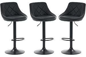 MILLIES DESIGN Set of 3 matching CORDOBA Bar Stools Set with Backrest, Leatherette Exterior, Adjustable Swivel Gas Lift, Black metal parts for Breakfast Bar, PACK OF 3 ! (BLACK)