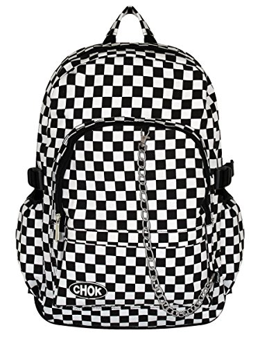 Damier noir et blanc Sac à dos Sac à dos Sac Skateboard avec protection pour ordinateur portable | école Collège Voyage Travail | Carreaux Rock Emo gothique Skate | Casque Moto Intégral CHOK