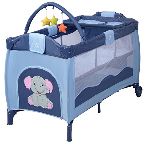 FDS Baby Bed Travel Cot Infant Sleeping Furniture Playpen with Toys (Blue)