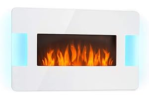 Klarstein Belfort Light & Fire White Edition - Chimenea eléctrica, Efecto llama, 2 potencias: 1000 ó 2000 W, Mando a Distancia, Termostato ajustable, Programable una semana, Montaje en pared, Blanco