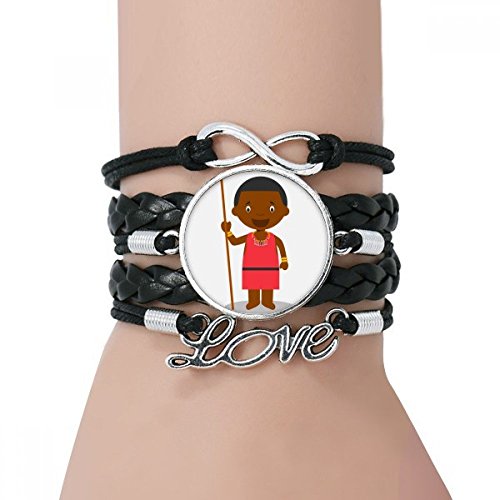 DIYthinker Womens Black Wild Kenya Cartoon Bracelet Love Black Twisted Leather Rope Wristband