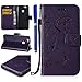 Produktbild FESELE Schmetterling Lederhülle für [Huawei Nova] Ledertasche Handytasche Brieftasche Hülle, Huawei Nova Prägung Design Muster Schmetterling Blume Lanyard Leder Case Handytasche Vintage Schutztasche Klappetui Schlanke Hülle Magnetverschluss Flip Cover Kartenfach und Ständer Standfunktion + Blau Eingabestift-Butterfly,Lila