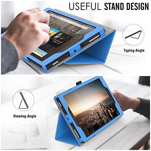 MoKo Hülle für All-New Amazon Fire HD 8 Tablet (7th Generation – 2017 Modell) – Kunstleder Ständer Schutzhülle Smart Cover mit Stift-Schleife für das neue Fire HD 8, Blau - 5