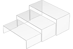 Sezanrpt Clear Riser Regal 3pcs, Desktop rechteckige Acryl Display Regale Organizer, Acryl Ständer für Figur, Parfüms, Taschen, Schuhe, Gläser, Spielzeug, Sammelobjekte - 20.3x21.6x22.8CM