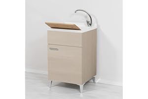 INBAGNO Mobile lavatoio Lavanderia 50x50, 1 Anta con Vasca in Resina, Include tavoletta e Kit di Scarico